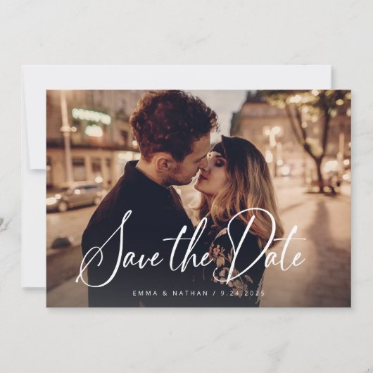 スクリプエレガントトと黒 |写真2枚とQRコード セーブザデート (正面)