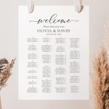 スクリプエレガントトのアルファベット順のウェルカムシーティングチャート