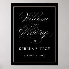 スクリプエレガントトのウェルカムサイン結婚の黒 ポスター
