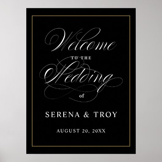 スクリプエレガントトのウェルカムサイン結婚の黒 ポスター (正面)