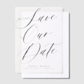 スクリプエレガントトのオーバーレイ結婚式の日付を保存 ベラム紙招待状 (オフセット)