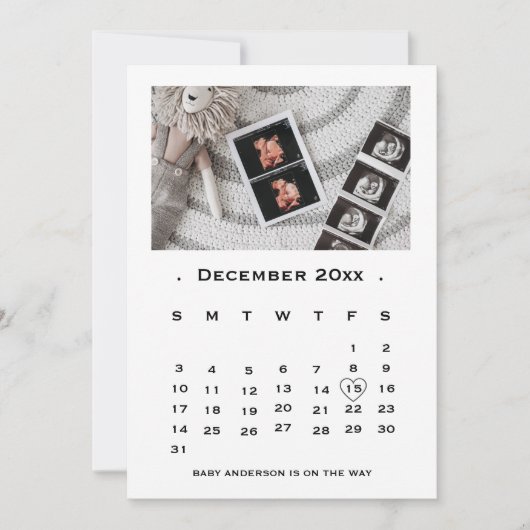 スクリプエレガントトのカレンダー妊娠の発表 案内状 (正面)