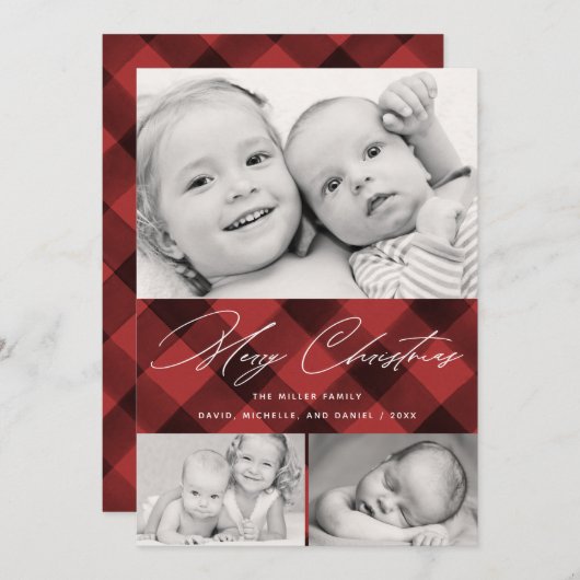 スクリプエレガントトのクリスマスプレイド3フォトコラージュ シーズンカード (正面/裏面)
