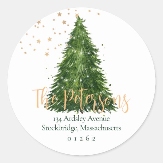スクリプエレガントトのクリスマス差出人住所ラベル ラウンドシール (正面)