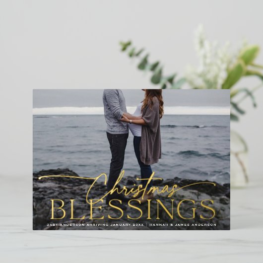 スクリプエレガントトのクリスマス恵み妊娠 箔シーズンカード (立ち正面)