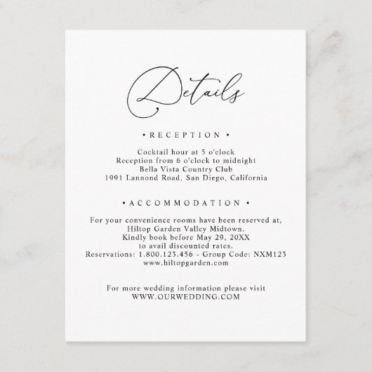 スクリプエレガントトのゲスト情報の詳細結婚 エンクロージャーカード (正面)