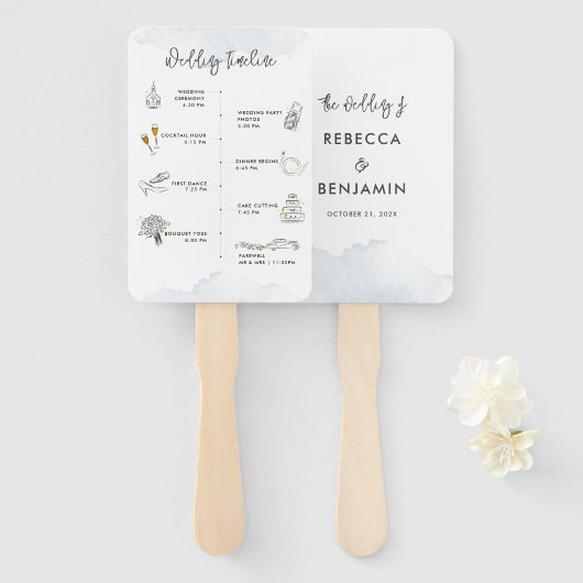 スクリプエレガントトのタイムラ結婚インとウェルカム ハンドファン (正面&裏面)