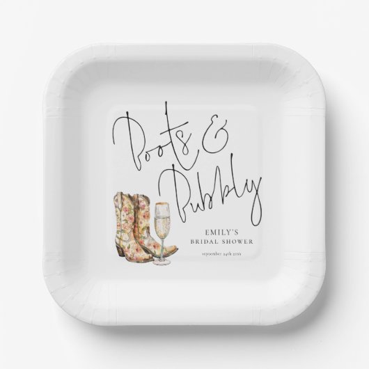 スクリプエレガントトのブートと泡立ちブライダルシャワー ペーパープレート (正面)