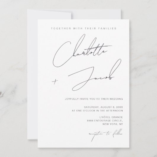 スクリプエレガントトのミニマルアイボリー結婚の 招待状 (正面)