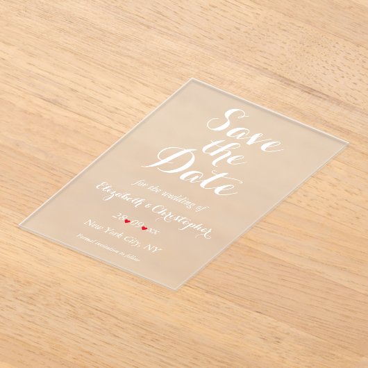 スクリプエレガントトのミニマル結婚式の日付を保存 アクリル招待状 (レイダウン)