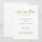 スクリプエレガントトのミニマル金ゴールドと白結婚の セーブザデート (正面/裏面)