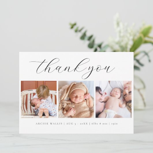 スクリプエレガントトのミニマル3フォト新生児 サンキューカード (スタンド正面)