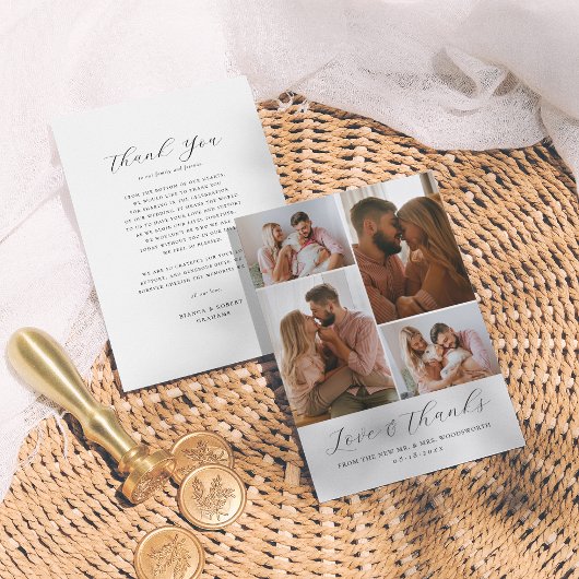 スクリプエレガントトのミニマル4 Photo Collage結婚's サンキューカード