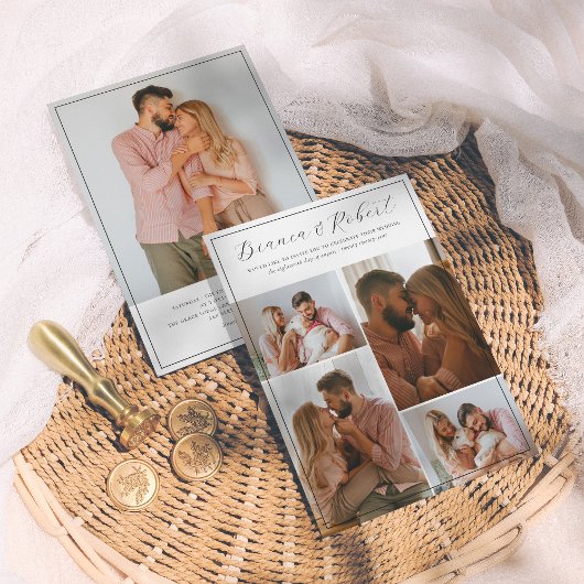 スクリプエレガントトのミニマル5フォトコラージュ結婚ズ 招待状