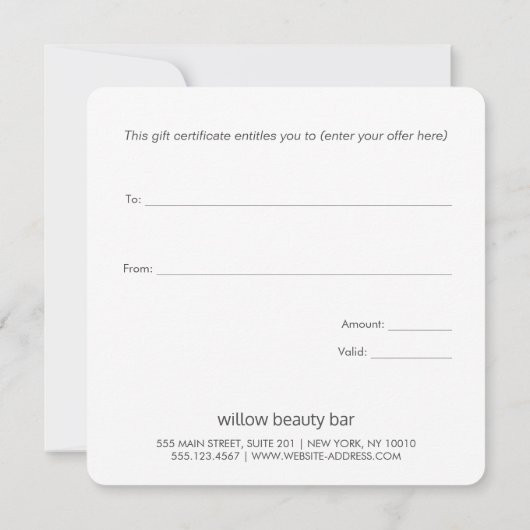 スクリプエレガントトのリーフパターンのギフト証明書 (裏面)