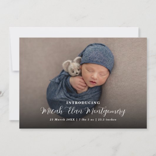 スクリプエレガントトの写真のベビー誕生 案内状 (正面)