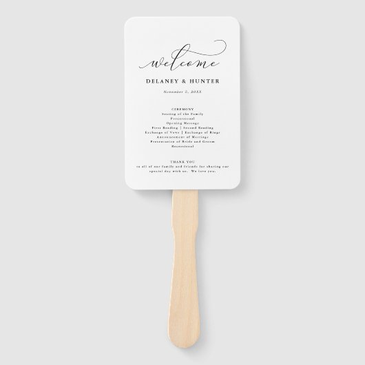 スクリプエレガントトの最小編集可能結婚式 プログラム ハンドファン (正面)