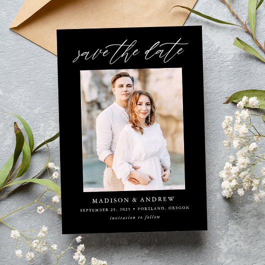 スクリプエレガントトの白黒の写真 セーブザデート