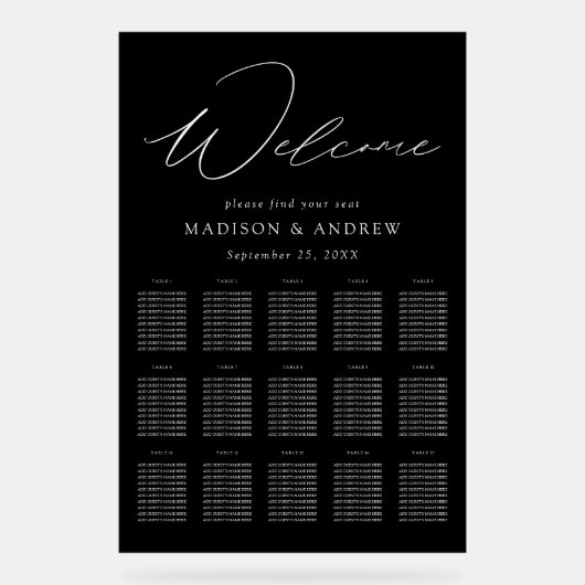 スクリプエレガントトの白黒の座席表 アクリルサイン (正面)