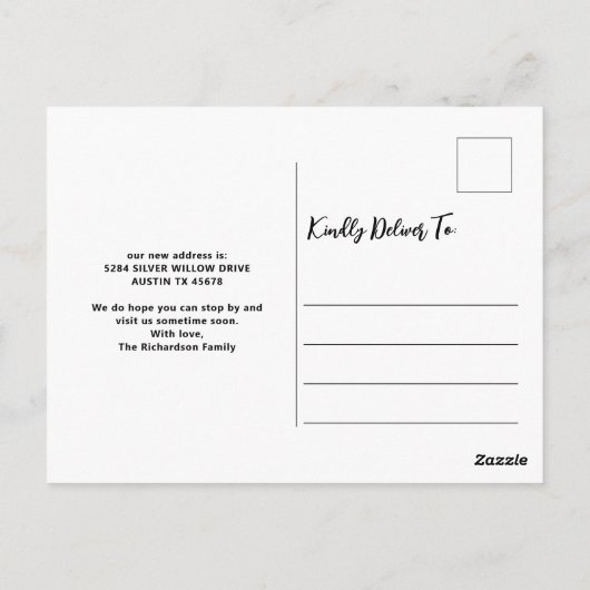 スクリプエレガントトの移モダン動アナウンスの写真 ポストカード (裏面)