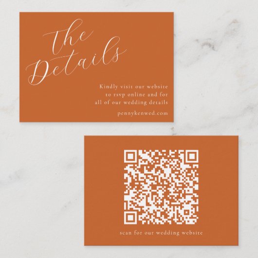 スクリプエレガントトの結婚ウェブサイトQRコードテラコッタ エンクロージャーカード (正面/裏面)