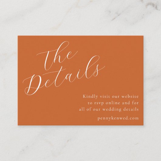 スクリプエレガントトの結婚ウェブサイトQRコードテラコッタ エンクロージャーカード (正面)