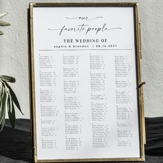 スクリプエレガントトの結婚席表（アルファベット順） ポスター