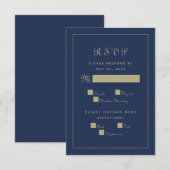 スクリプエレガントトの結婚Mealのエンクロージャブルー金ゴールド 出欠カード (正面/裏面)
