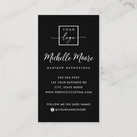 スクリプエレガントトの黒い垂直カスタムロゴ 名刺 (正面)