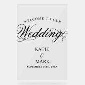 スクリプエレガントトは私たちのサイン結婚へようこそ アクリルサイン (正面)