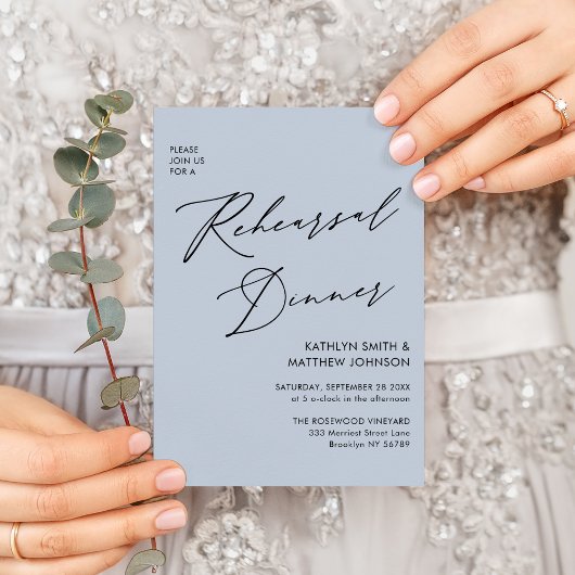 スクリプエレガントトほこりっぽいブルーリハーサルディナーQR 招待状