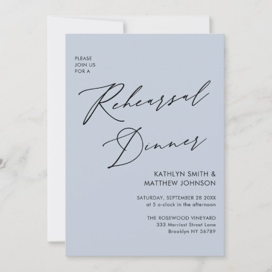 スクリプエレガントトほこりっぽいブルーリハーサルディナーQR 招待状 (正面)