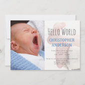 スクリプエレガントトようこそ男の赤ちゃんフォトブルー誕生 案内状 (正面)