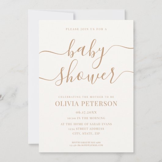 スクリプエレガントトアイボリータンベビーシャワー 招待状 (正面)