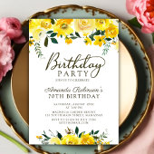 スクリプエレガントトイエローローズフローラ70誕生日 招待状