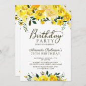 スクリプエレガントトイエローローズフローラ75誕生日 招待状 (正面/裏面)