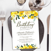 スクリプエレガントトイエローローズフローラ80誕生日 招待状