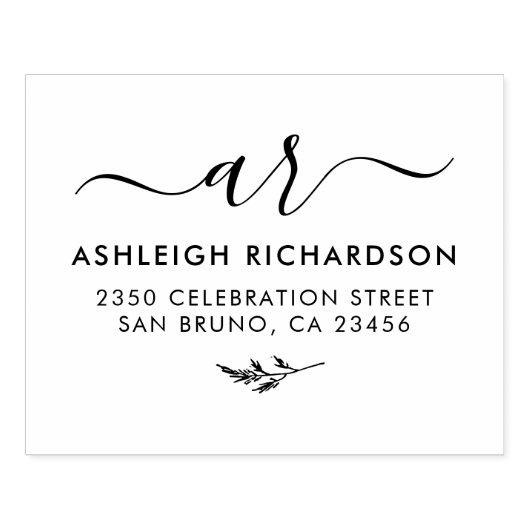 スクリプエレガントトイニシャル |植物学差出人住所 ラバースタンプ (インプリント)