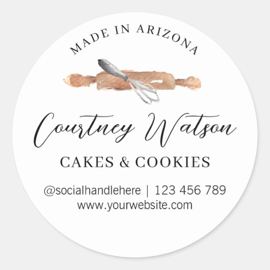 スクリプエレガントトウォーターカラーウィスクベーカリーケータリング ラウンドシール (正面)