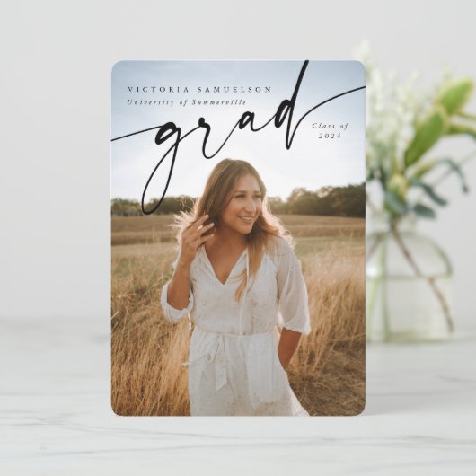 スクリプエレガントトオーバーレイ2枚の写真卒業 案内状 (スタンド正面)