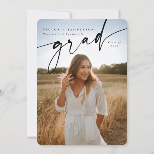 スクリプエレガントトオーバーレイ2枚の写真卒業 案内状 (正面)