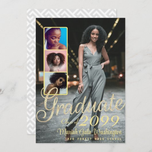 スクリプエレガントトオーバーレイ4フォトコラージュ卒業 案内状 (正面/裏面)