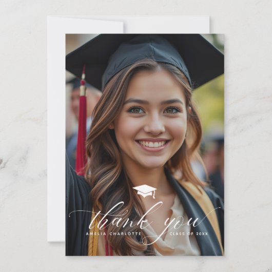 スクリプエレガントトオーバーレイGradパーティー写真ありがとう サンキューカード (正面)