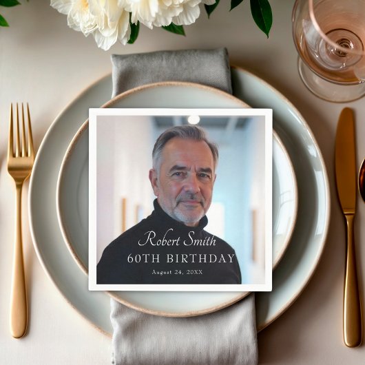 スクリプエレガントトカスタム誕生日写真 スタンダードカクテルナプキン