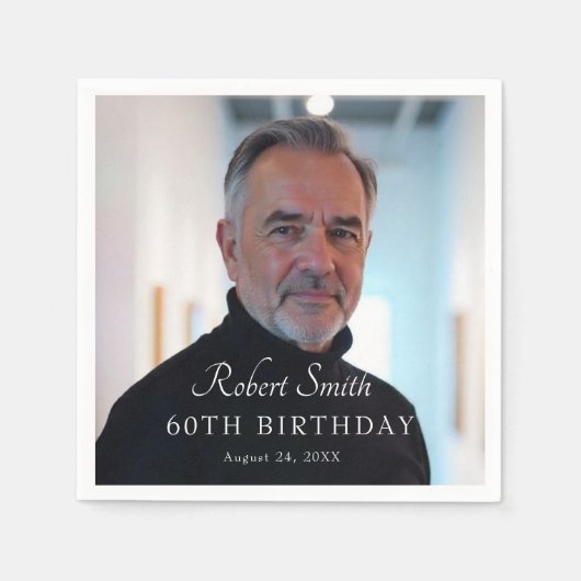 スクリプエレガントトカスタム誕生日写真 スタンダードカクテルナプキン (正面)