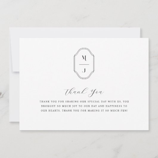 スクリプエレガントトカスタム・モノグラム結婚の3枚の写真 サンキューカード (裏面)