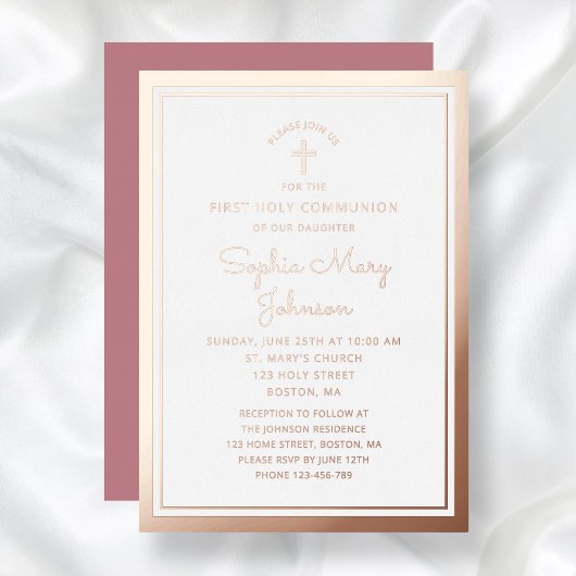 スクリプエレガントトガールファースト聖体拝領 箔招待状