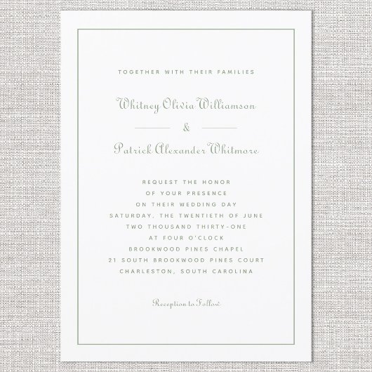 スクリプエレガントトクラシックウェディングフォーマルホワイトグリーン 招待状