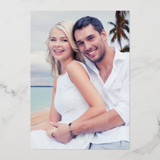 スクリプエレガントトクラシックミニマルの写真結婚の金ゴールド 箔招待状 (裏面)