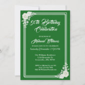 スクリプエレガントトグリーンホワイトローズ50誕生日 招待状 (正面)